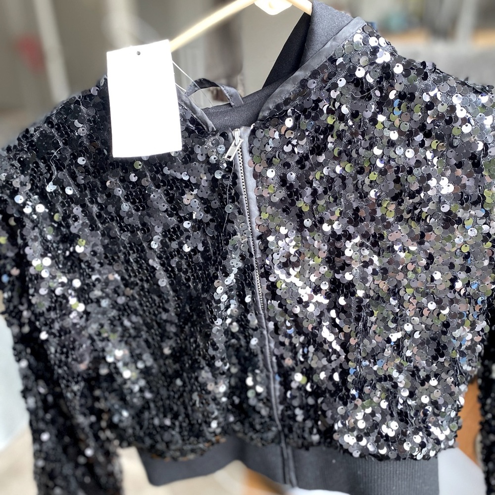 Girls Black sequin hooded jacket
